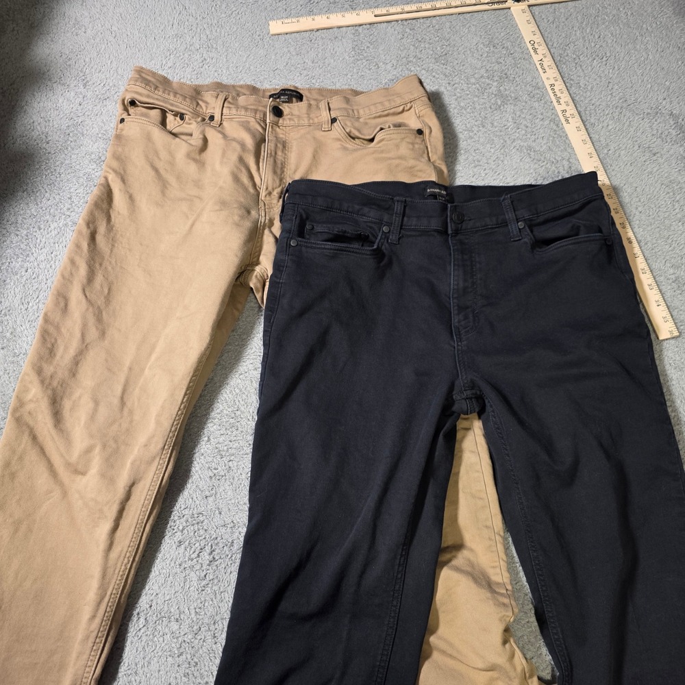 Banana Republic Mens 38x29 Slim Pants Khaki Black Set of 2 Cotton Stretch Chinos - Picture 3 of 8